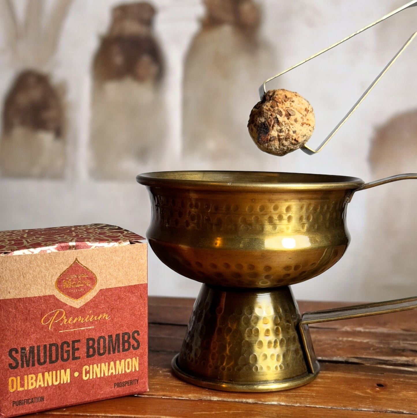 Elegant Brass Incense Burner with Handle and Tongs