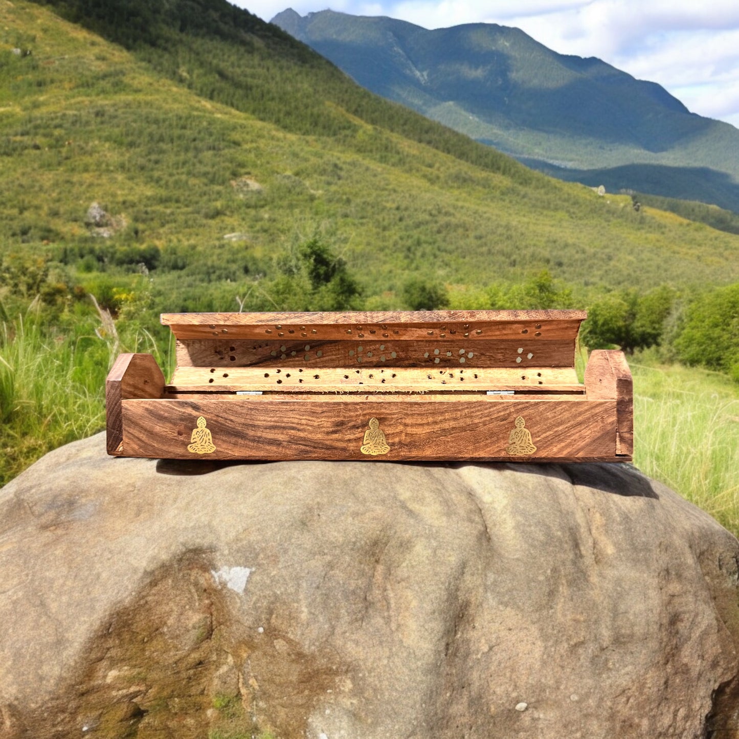 Wooden Incense Holder - Elephant & Buddha Design