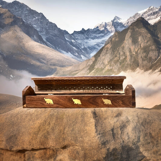 Wooden Incense Holder - Elephant & Buddha Design