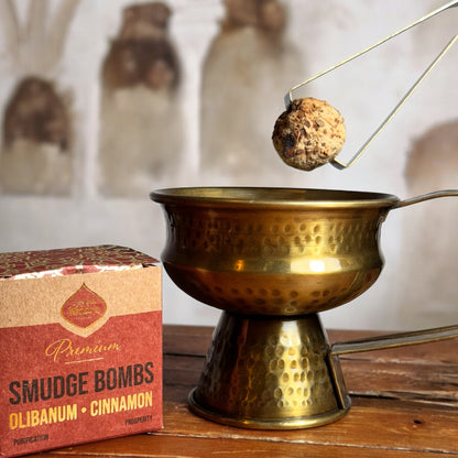 Elegant Brass Incense Burner with Handle and Tongs