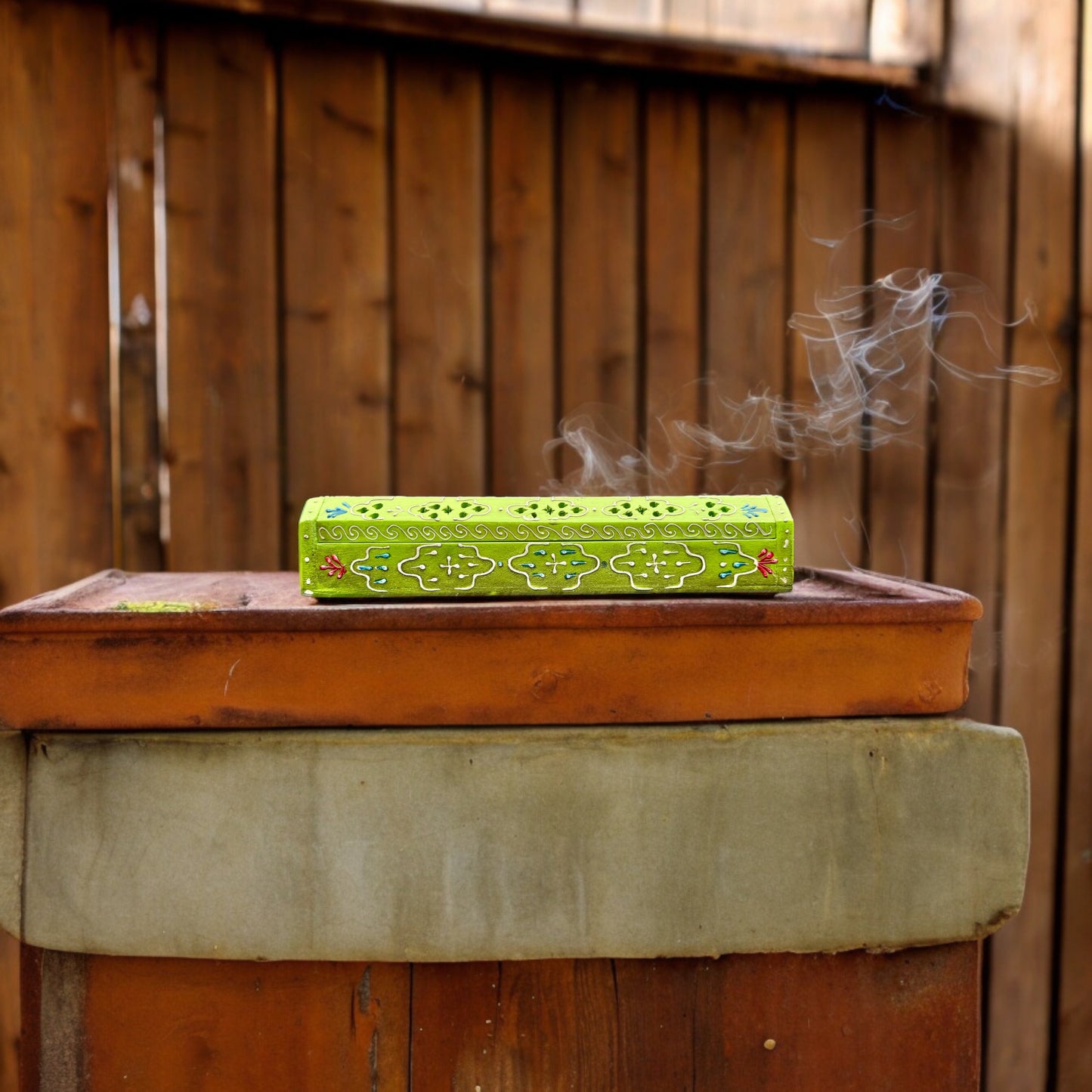 Hand Painted Incense Holder - Artisanal Red, Green, Blue